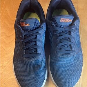 Skechers GOrun Men's Navy Blue Athletic Running Shoes with Orange Logo